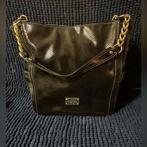 NWOT Michael Kors Black Python Effect Patent Leather Chain Shoulder Bag